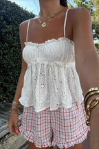 Embroidery Ruched Lace Cami Top