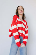 Loose Stripe V Neck Long Sleeve Knit Cardigan