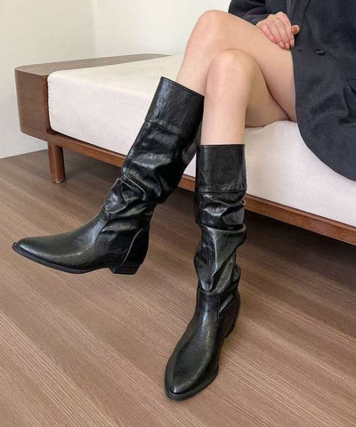 Botas negras de piel sintética con puntera gruesa y detalles de costuras para mujer 