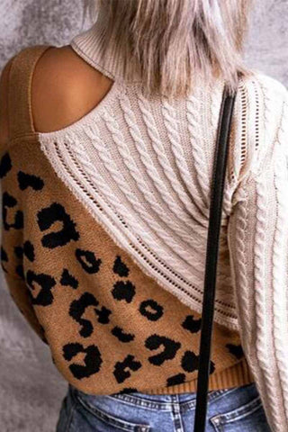 Chicindress Turtleneck Leopard Print Patchwork Cold Sweater
