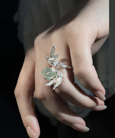 Anillos vintage de seda con gemas de cobre y pajaritos 