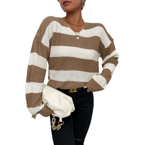 Gestreifter Pullover für Herbst und Winter: Dünnes, langärmliges Freizeitoberteil für Damen 