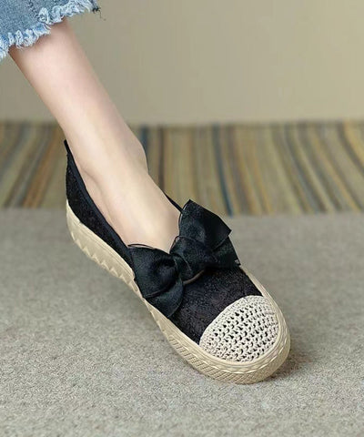 Zapatos planos con plataforma y lazo negro para mujer 