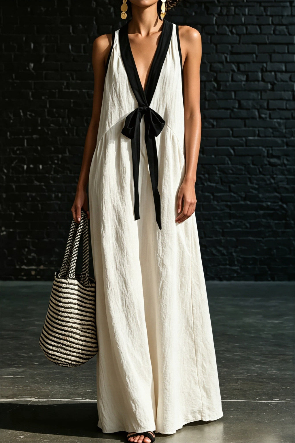 Sleeveless V Neck Elegant Beach Vacation Maxi Dress