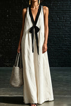 Sleeveless V Neck Elegant Beach Vacation Maxi Dress