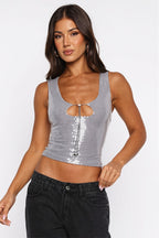 Sequin Cutout Lace-Up Slim Tank Top