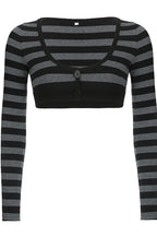 U Neck Stripe Cropped Knit Blouse