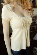 Lace Ruffle Pleated Button Blouse