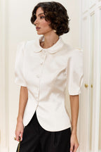 Chic Tie Waist Puff Sleeve Slim Blouse