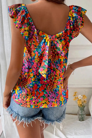 floral print cap sleeve blouse