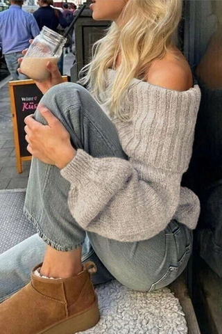 Sexy schulterfreie Pullover in Volltonfarbe 
