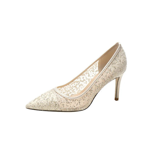 High heels women's slim heels sequins sexy mesh bridal wedding shoes bridesmaids' lace wedding shoes banquet dress shoes