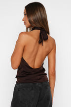 Elegant Hollow Solid Satin Halter Top