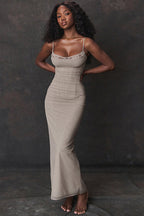 Sexy Cami V-neck Solid Color Bodycon Maxi Dress