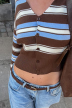 Retro Niche Striped Slim-Fit Long-Sleeve Knit Cardigan
