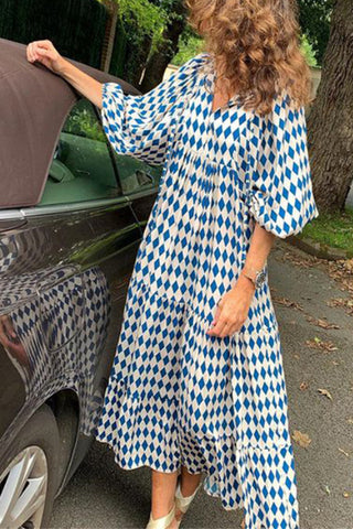 Vestido midi escalonado con mangas abullonadas de Fabulous Time 