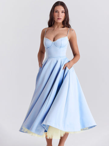 Pink Corset Dress Spaghetti Straps Backless Brunch Birthday Party Midi Dresses