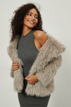 Faux Fur Notch Lapel Winter Coat