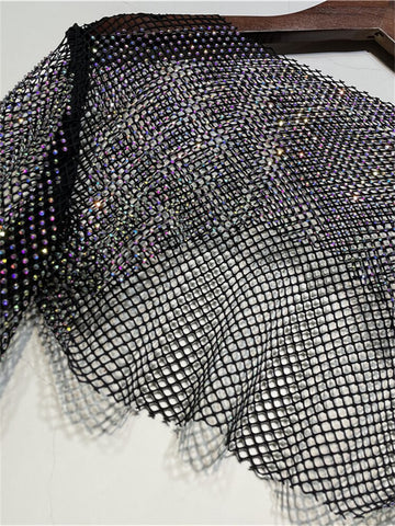 Tops cortos con cristales brillantes de Tossy para mujer, de rejilla transparente, con aberturas, para noche, club nocturno, ropa de fiesta de lujo 