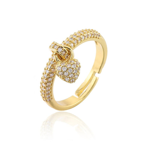 "Zirconia Love Knot: Heart Charm Rings"
