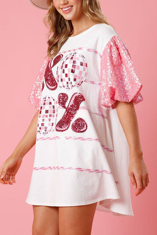 Vestido mini holgado con camiseta de mangas abullonadas y lentejuelas de Gossip Girl 