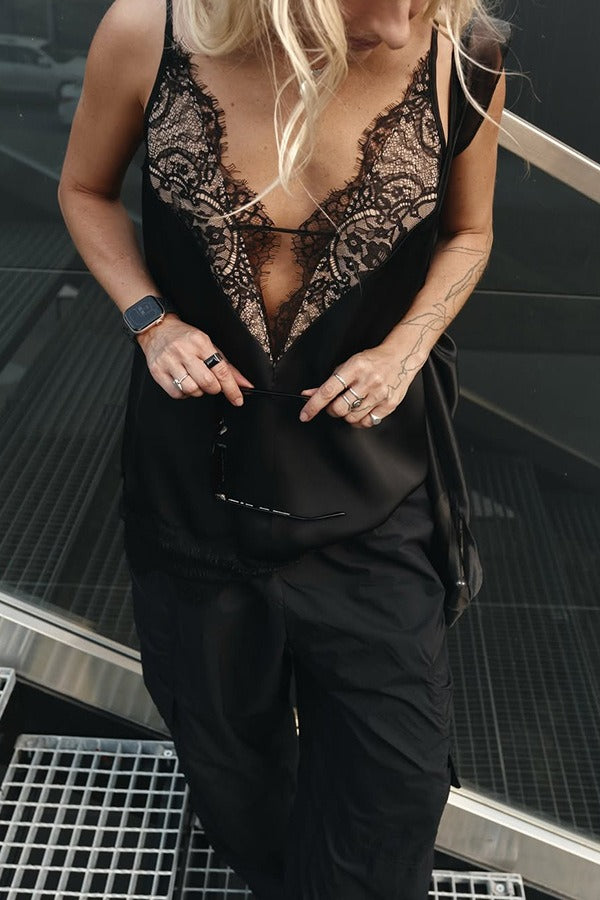 Sexy Lace Patchwork Deep V Neck Cami Top