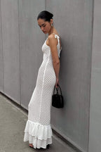 V Neck Ruffle Backless Maxi Dress