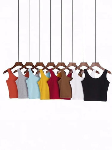 Camisola sexy de moda 2024 para mujer, color caramelo, corta, 100 % algodón, informal, sin mangas, corta 