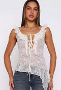 Chic White Lace Tie Backless Tank Top