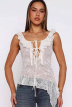 Chic White Lace Tie Backless Tank Top