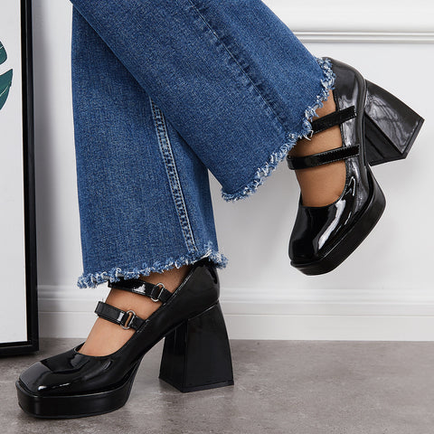 Platform Mary Jane Pumps Block Chunky Heel Ankle Strap Lolita Shoes