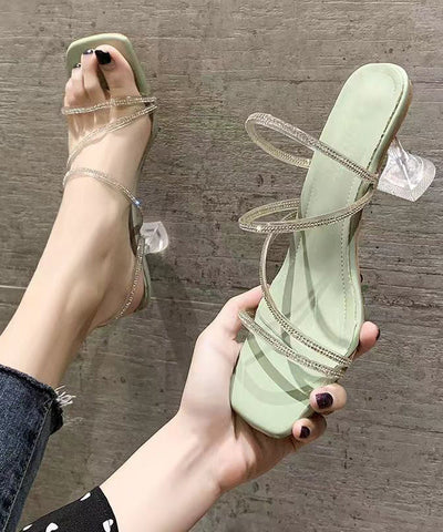 Grüne Mode Spleißen High Heel Hausschuhe Zirkon Peep Toe 