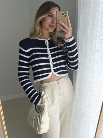 TARUXY Dünne Strickjacke Für Frauen O Neck Farbe Block Langarm Nette Mantel Femme Herbst Street Fashion Casual Strickjacke 2023 