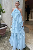 Chic Halter Neck Floral Applique Maxi Dress