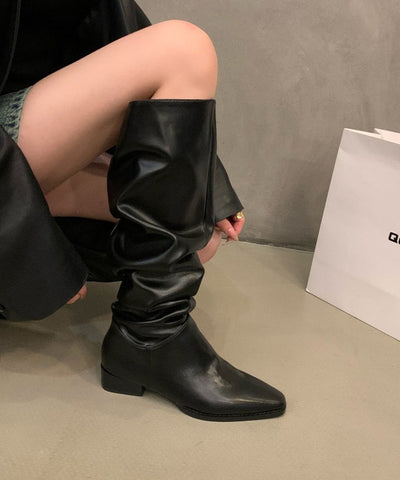 Schlichter Stil Chunky Boots Schwarzes Rindsleder 