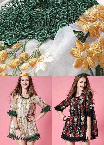 Vestido de día de organza con patchwork bordado blanco de moda para primavera 
