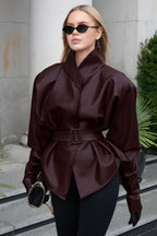 Stand Collar Trench Leather Jacket