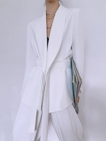 TARUXY Damen-Anzugset mit Schnürung, schmaler Blazer, Herbst, weiß, hohe Taille, modische Hose, Straße, lässige Bürohose, 2-teiliges Outfit-Set 