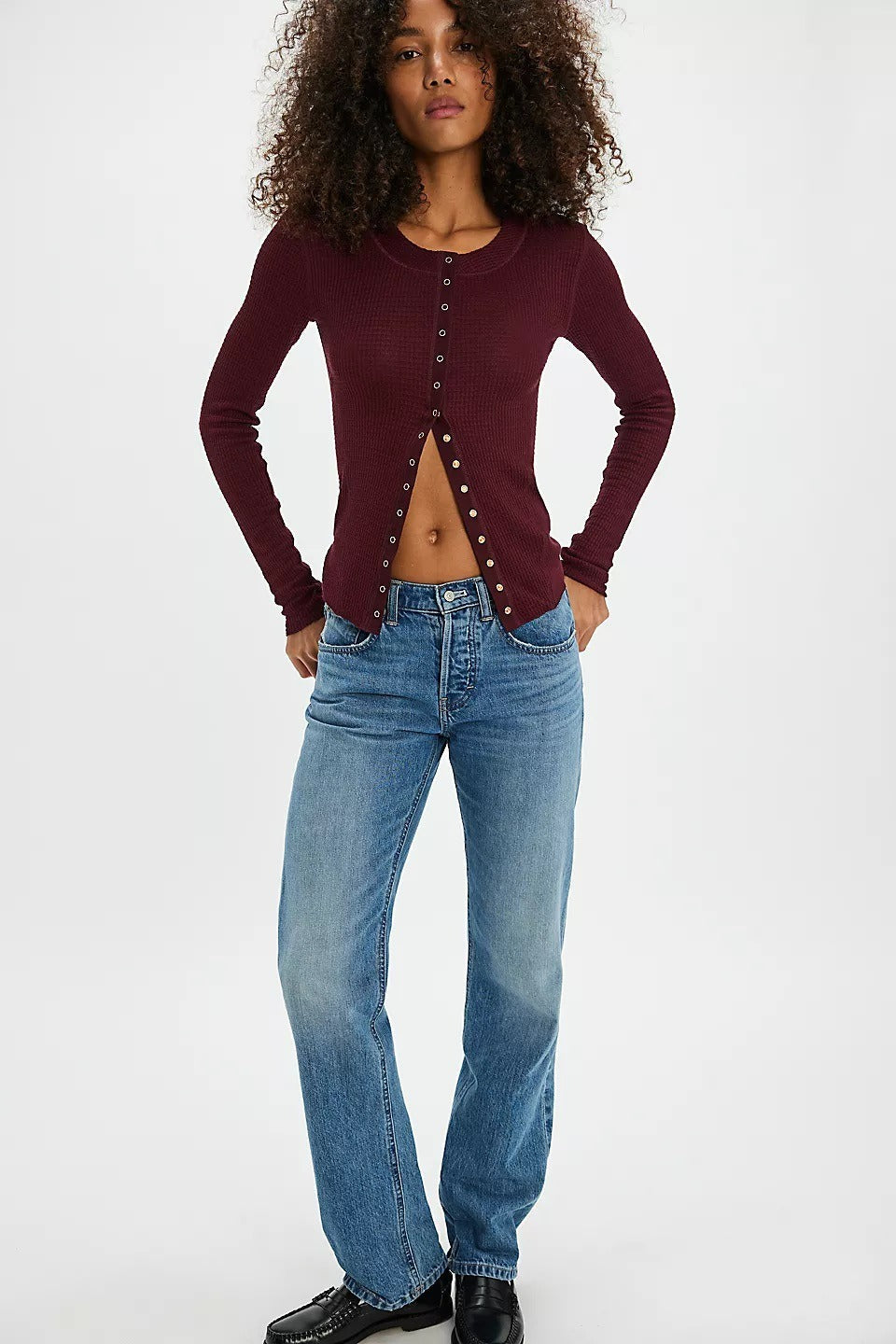 Solid Single-Button Fitted Long-Sleeve Knit Cardigan