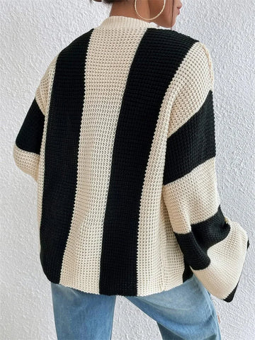 Suéter cárdigan de moda con contraste y agujeros de Tossy, prenda de punto para mujer, suelto, de manga larga, ropa de calle, abrigo de retazos para mujer 