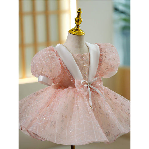 Baby Mädchen Erstkommunion Kleinkind Sommerkleid mit Puffärmeln und Schleife, bauschiges Prinzessinnenkleid 