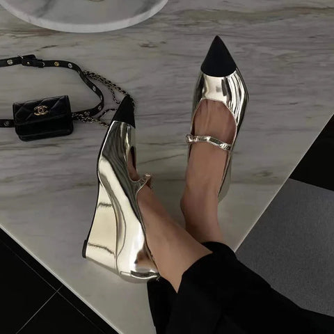 Silber High Heel Keil Schuhe Neueste Pumps Atmungsaktive Slip Auf Atmungsaktive Frauen Sandalen Weibliche Spitz Hausschuhe Mit Hohen absätzen 