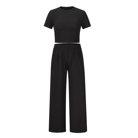 Casual Short Sleeve T-Shirt and Trousers Set for Women – Spring/Summer Two Piece Suit