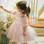Vestido de niña de verano con estampado de flores rosas para comunión, bonito vestido de princesa 