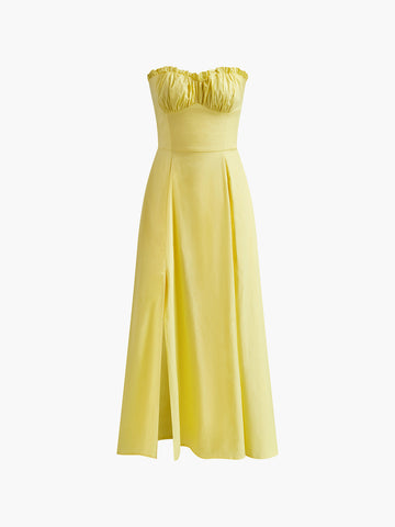 Vestido midi con abertura y ribete de lechuga 