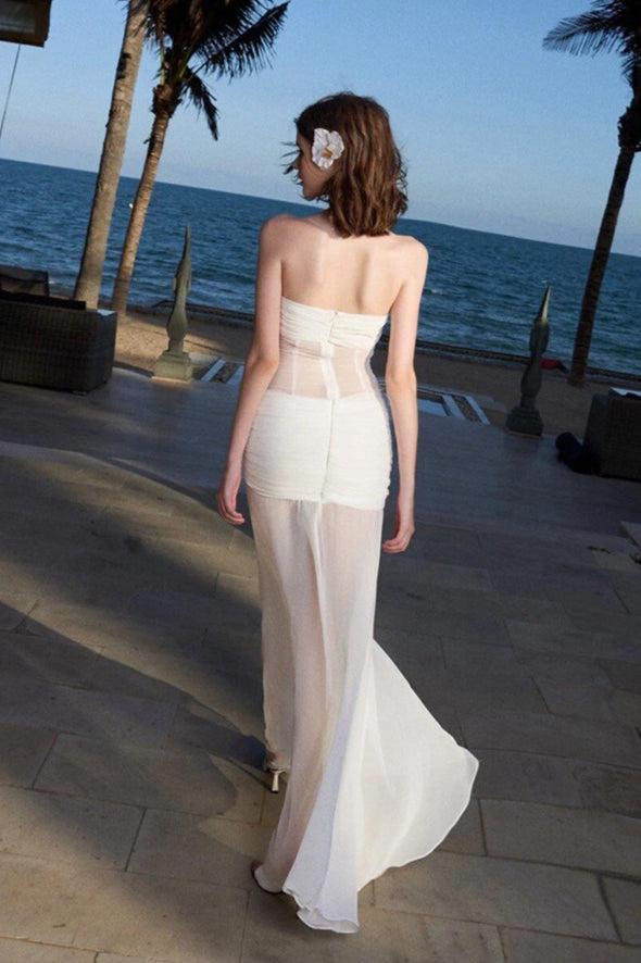 Solid Sheer Mesh Bandeau Maxi Dress