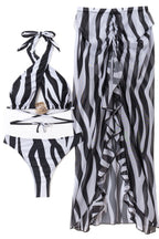 Zebra Long Skirt Three Piece Swim Set