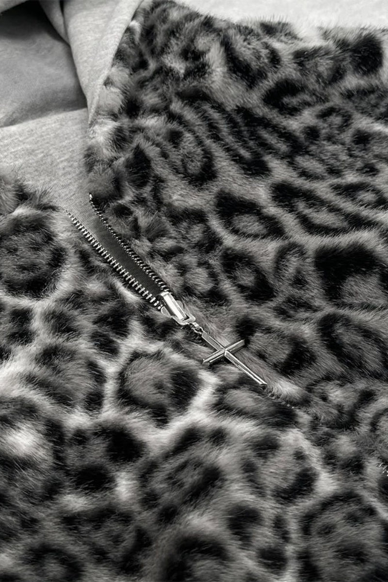 Reversible Vintage Leopard Zipper Hoodie