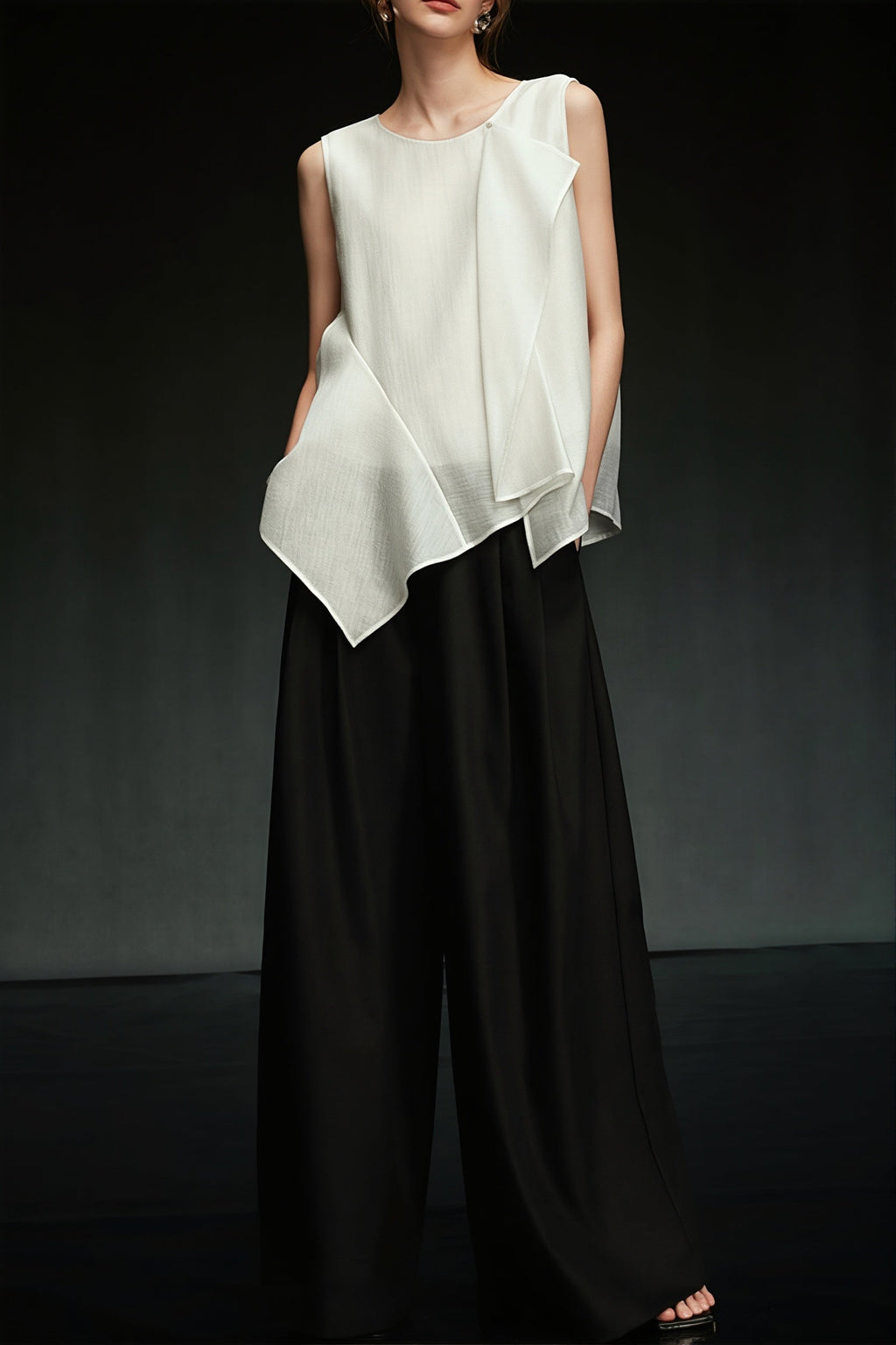 White Irregular Ruffle Sleeveless Blouse