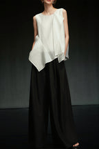 White Irregular Ruffle Sleeveless Blouse